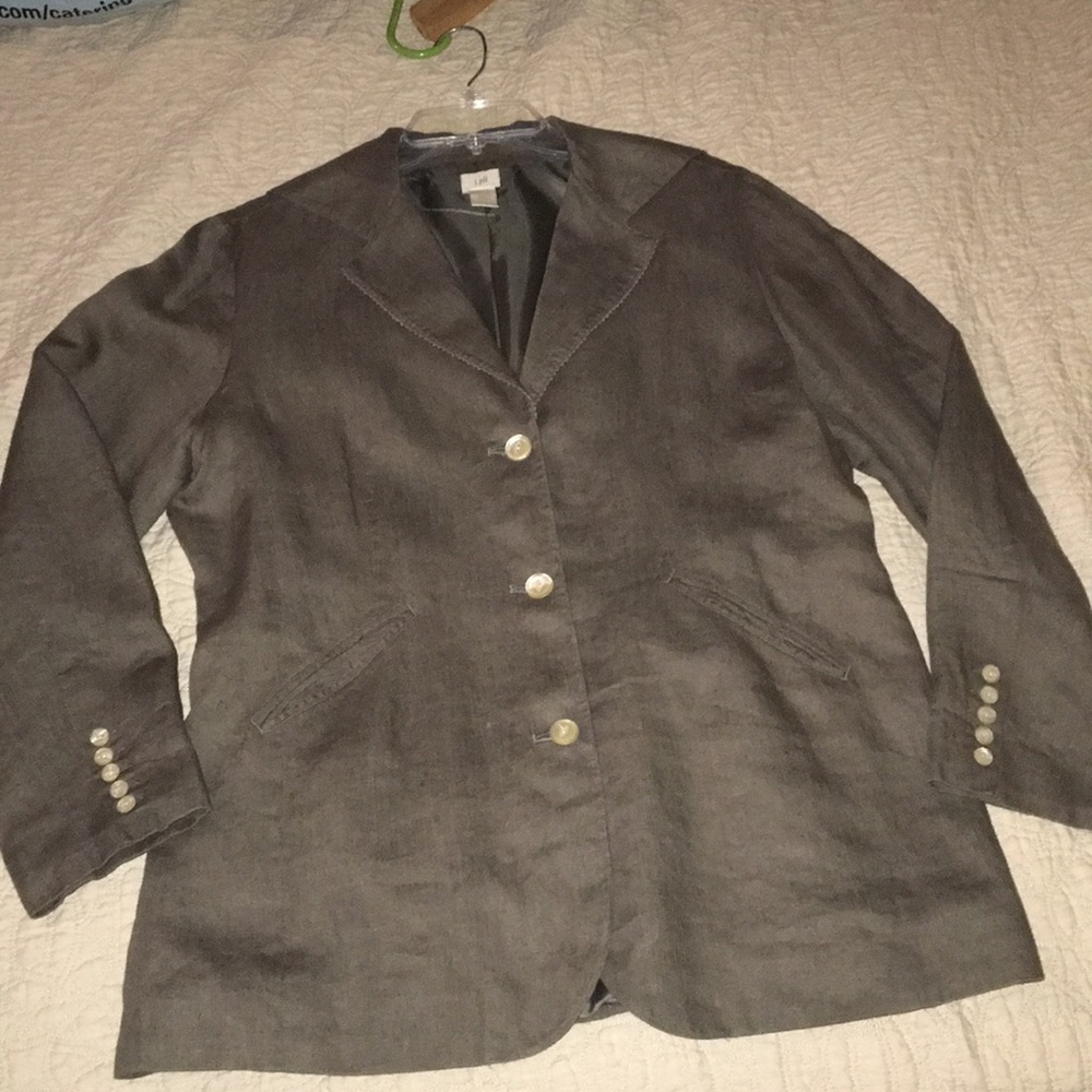 J Jill grey gray linen jacket lined size 16